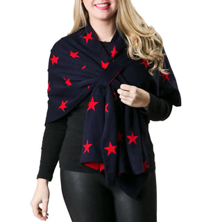 navy with red stars knit wrap shawl with keyhole closure