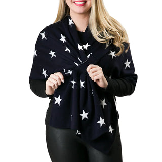 navy with white stars knit wrap shawl with keyhole closure
