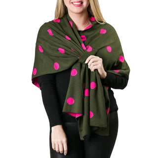 olive green with hot pink knit wrap shawl with keyhole closure