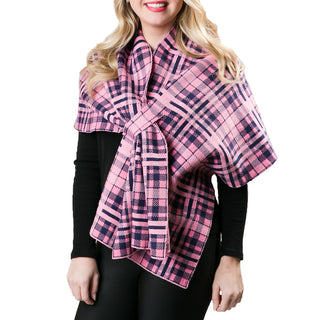 Pink and navy plaid patterned keyhole wrap