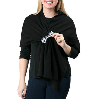 black kaden knit keyhole wrap with black and white plaid bow