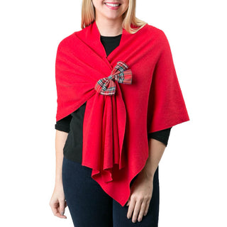 red kaden knit keyhole wrap with red plaid bow