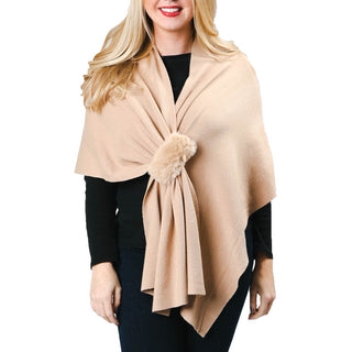 Camel keyhole wrap with camel faux fur pull through