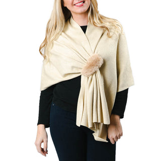 Metallic gold keyhole wrap with camel faux fur pull through