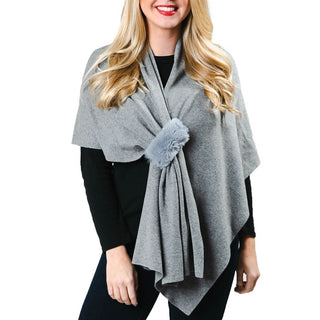 Gray keyhole wrap with gray faux fur pull through