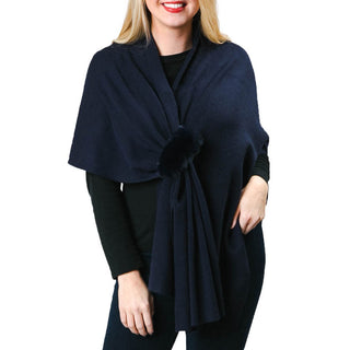 Navy keyhole wrap with navy faux fur pull through