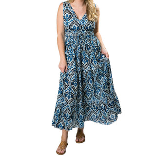 Blue Paisley Maxi V-Neck Tiered Dress