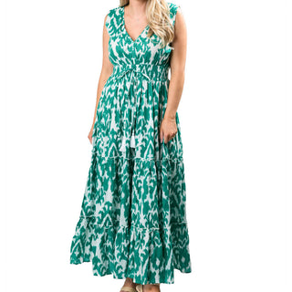 Green Maxi V-Neck Tiered Dress