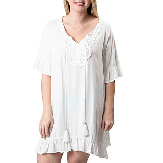 viscose cover-up with ruffle in white