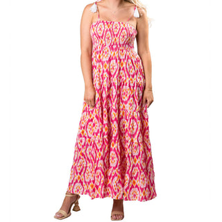 Pink and Orange  strappy smocked top tiered maxi dress