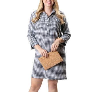Black and White Gingham 3/4 Button Down Dress
