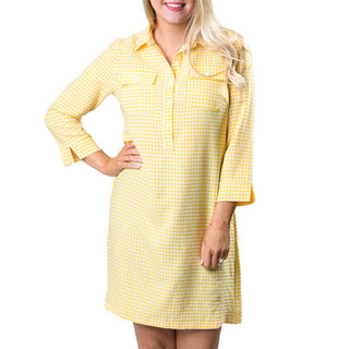 Yellow and White Gingham 3/4 Button Down Dress