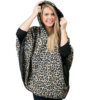 Leopard and Black Reversible Rain Poncho with a Hood and Zipper Pocket
