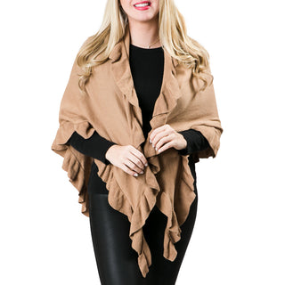 Camel 100% cotton one size wrap with ruffle detailing