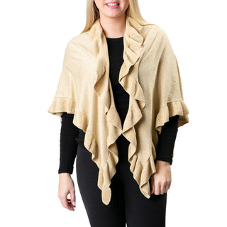 Metallic Gold 100% cotton one size wrap with ruffle detailing over black outfit