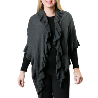 Gray 100% cotton one size wrap with ruffle detailing
