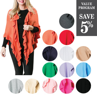 Assortment of Ava ruffle wraps in 14 colors