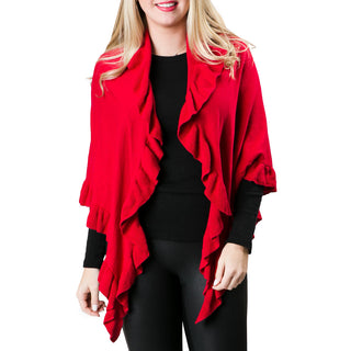 Tomato Red 100% cotton one size wrap with ruffle detailing