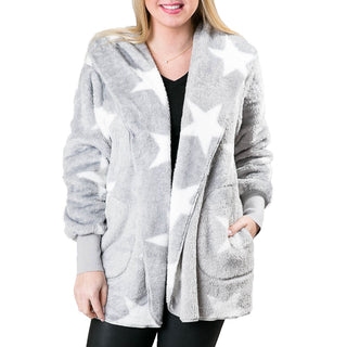 hoodie fleece in gray with white stars