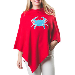 Red One Size Poncho with blue faux leather crab