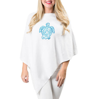 White One Size Poncho with white and blue sea turtle