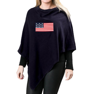 Navy Blue One Size Poncho with embroidered flag