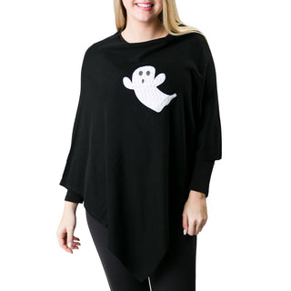 Black Poncho with White embroidered ghost