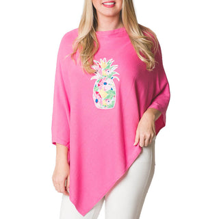 Pink One Size Poncho with pink blossom pineapple