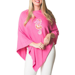 Pink One Size Poncho with pink sea coral seahorse