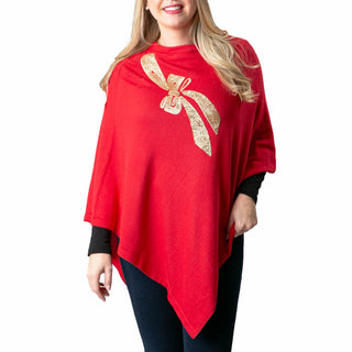red poncho with gold sequins bow