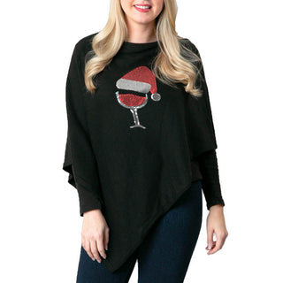 Black poncho with red and silver santa wine glass in sequins