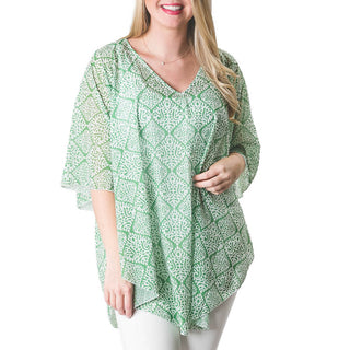 Green Damask patterned one size, 100% polyester, lightweight poncho