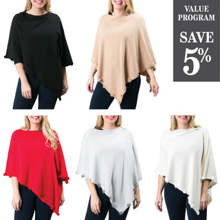 assortment of 5 colors of the Jackie Pom Pom Poncho