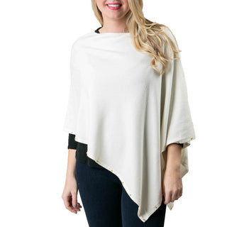Cream Carol Poncho with gold stud beads along the trim