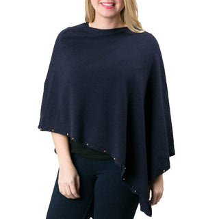 navy Carol Poncho with gold stud beads along the trim
