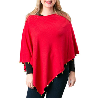 red poncho with jingle bell trim