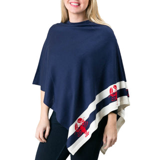 Navy Poncho with White Stripes and Red Lobsters