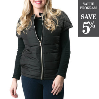 Black Penelope Puffer Vest with 1/4 sleeves and zipper front