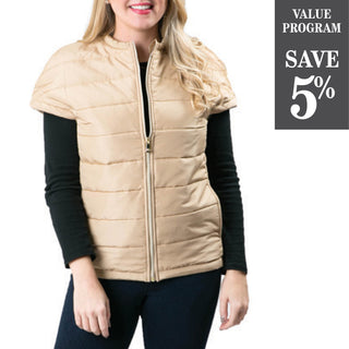 Camel Penelope Puffer Vest with 1/4 sleeves and zipper front