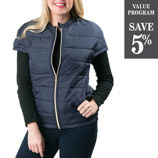 Navy Penelope Puffer Vest with 1/4 sleeves and zipper front