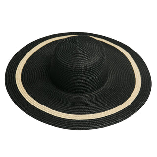 Black 100% Paper Sun Hat with Natural Stripe around brim