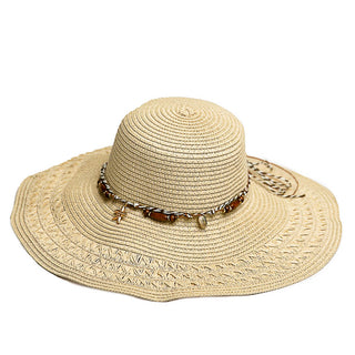 Natural 100% Paper hat with removable beaded tie