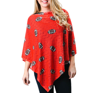 Emily poncho with footballs printed on red