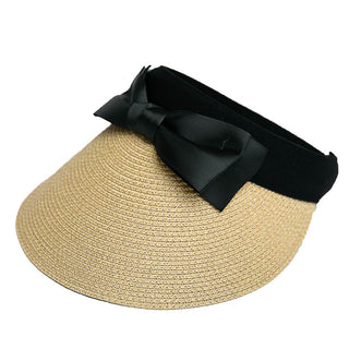 Natural brimmed visor with Black satin ribbon bow
