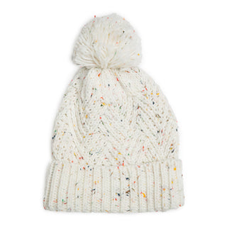 Cream and Multi Color Speckled Pom Pom Hat