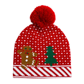 Red Pom Pom Hat with Dancing Gingerbread Cookie Man