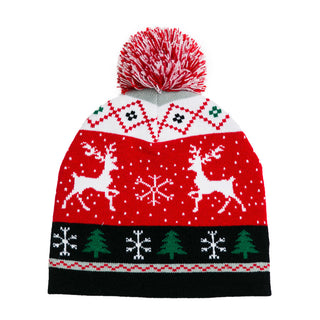 Wintry Reindeer Motif Pom Pom Hat
