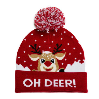 Red "Oh Deer" Pom Pom Hat