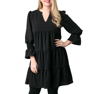 Black 3/4 sleeve tiered dress