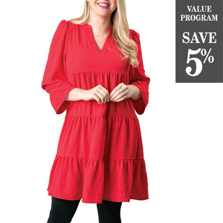 Red 3/4 sleeve tiered dress